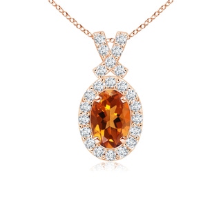 6x4mm AAAA Vintage Style Citrine Pendant with Diamond Halo in Rose Gold