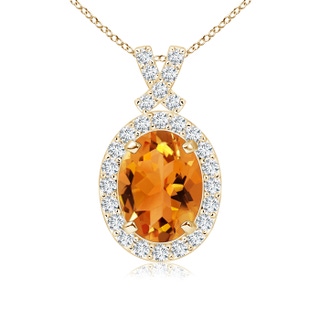 8x6mm AAA Vintage Style Citrine Pendant with Diamond Halo in Yellow Gold