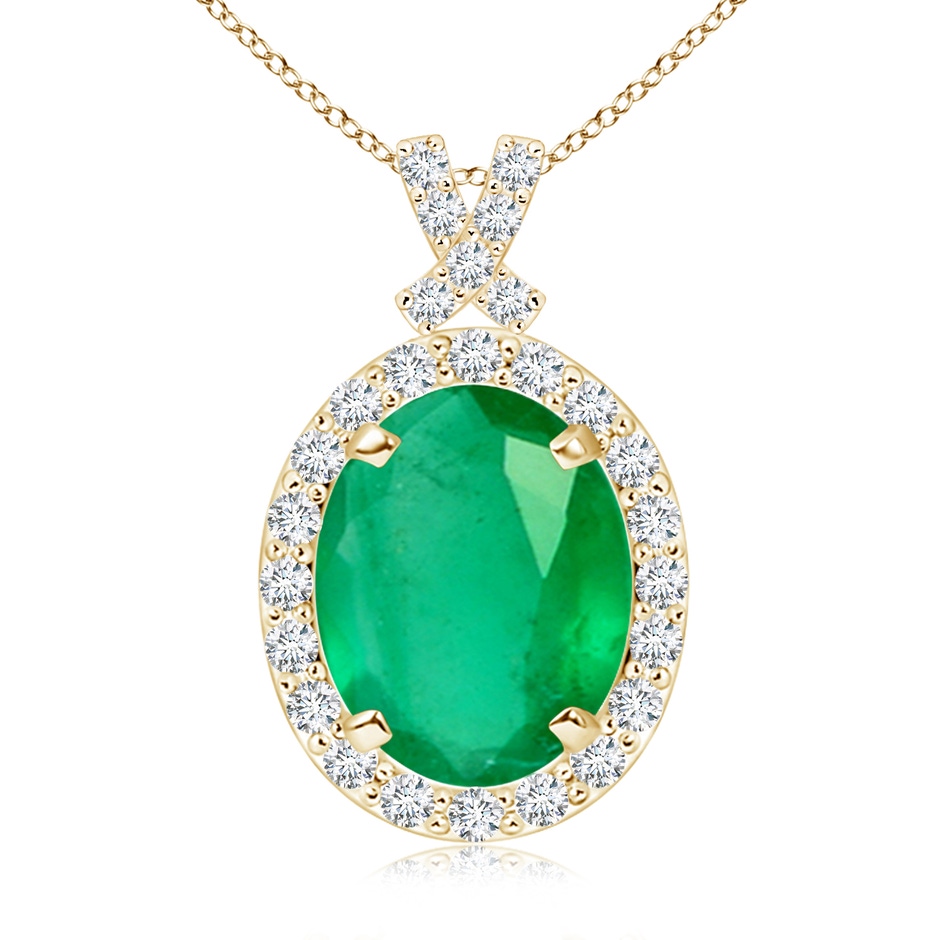 10x8mm A Vintage Style Emerald Pendant with Diamond Halo in 18K Yellow Gold 