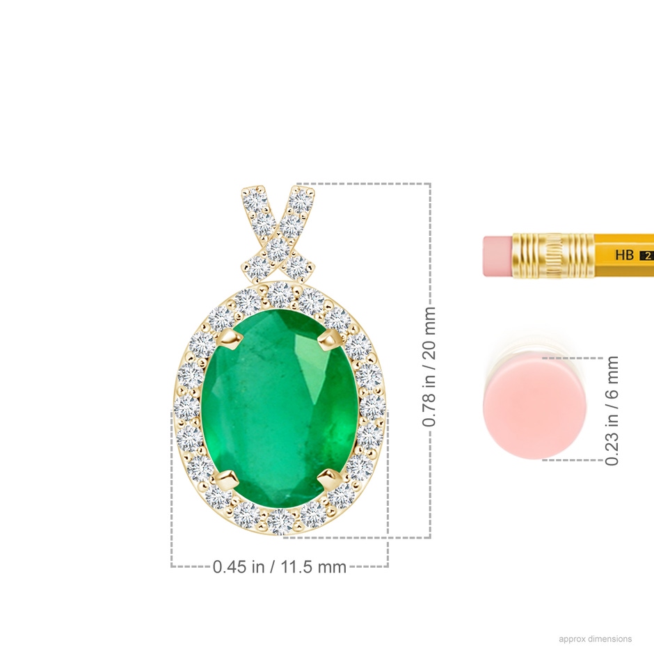 10x8mm A Vintage Style Emerald Pendant with Diamond Halo in 18K Yellow Gold ruler