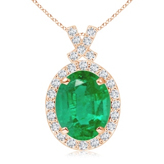 10x8mm AA Vintage Style Emerald Pendant with Diamond Halo in 9K Rose Gold