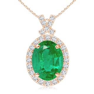 10x8mm AA Vintage Style Emerald Pendant with Diamond Halo in Rose Gold