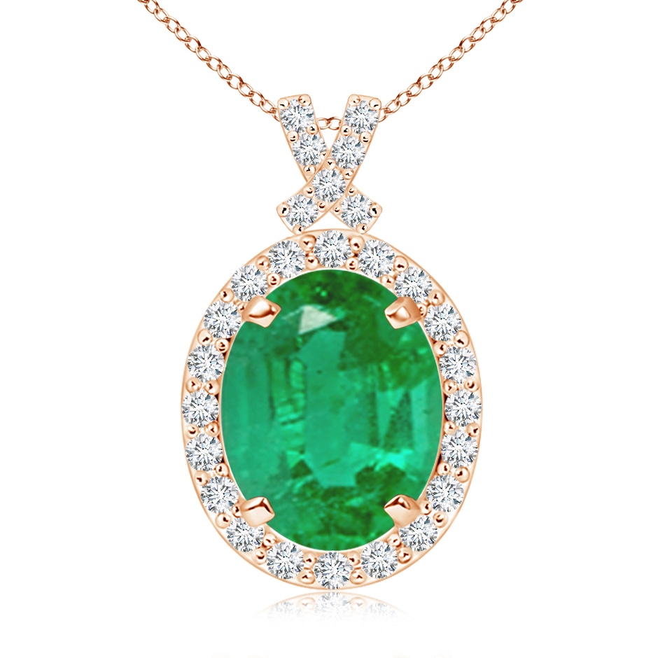 10x8mm AA Vintage Style Emerald Pendant with Diamond Halo in Rose Gold 