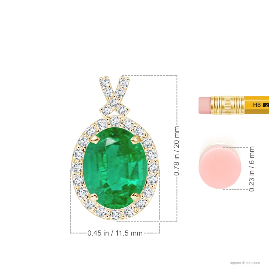 10x8mm AA Vintage Style Emerald Pendant with Diamond Halo in Yellow Gold ruler