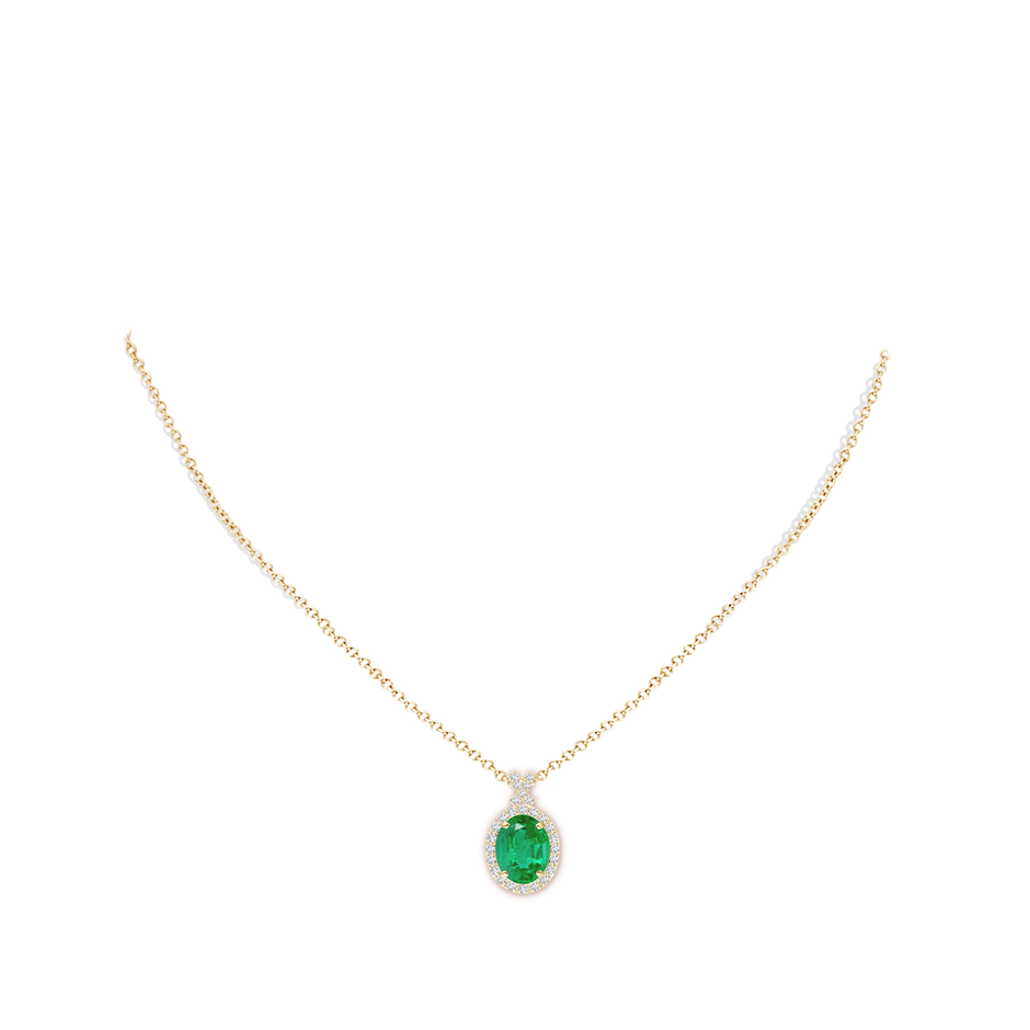 10x8mm AA Vintage Style Emerald Pendant with Diamond Halo in Yellow Gold pen