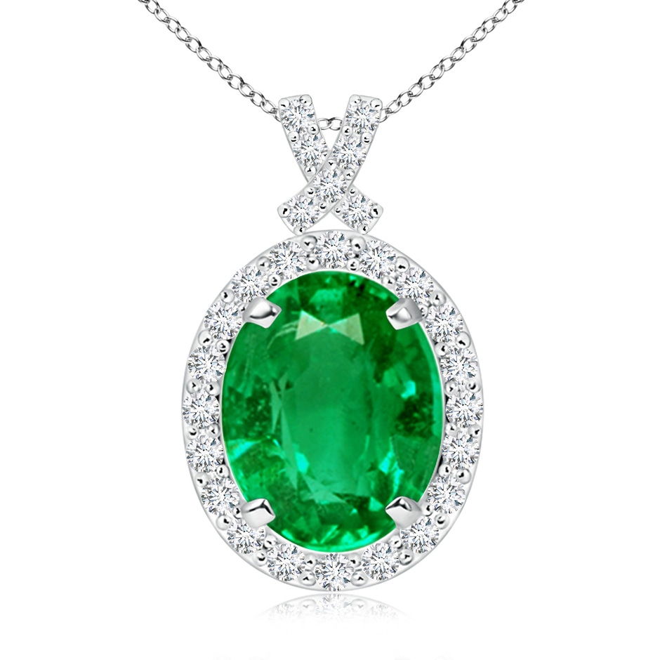 10x8mm AAA Vintage Style Emerald Pendant with Diamond Halo in P950 Platinum 