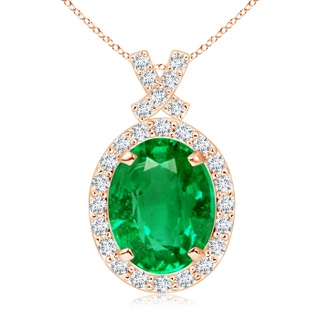 10x8mm AAA Vintage Style Emerald Pendant with Diamond Halo in Rose Gold