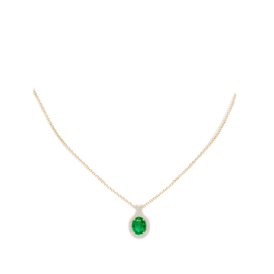 10x8mm AAA Vintage Style Emerald Pendant with Diamond Halo in Yellow Gold pen