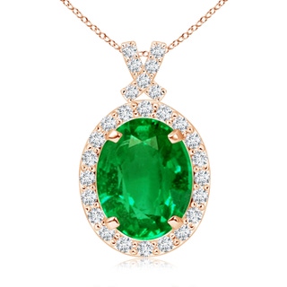 10x8mm AAAA Vintage Style Emerald Pendant with Diamond Halo in 18K Rose Gold