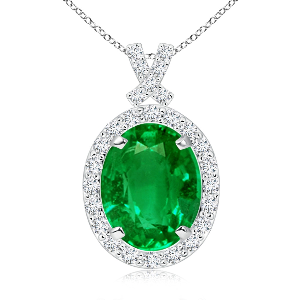 10x8mm AAAA Vintage Style Emerald Pendant with Diamond Halo in P950 Platinum