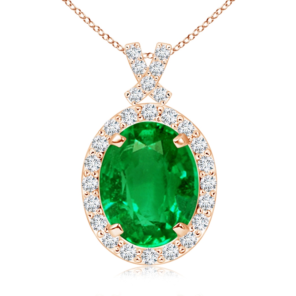 10x8mm AAAA Vintage Style Emerald Pendant with Diamond Halo in Rose Gold