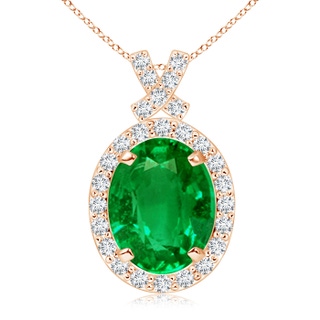 10x8mm AAAA Vintage Style Emerald Pendant with Diamond Halo in Rose Gold