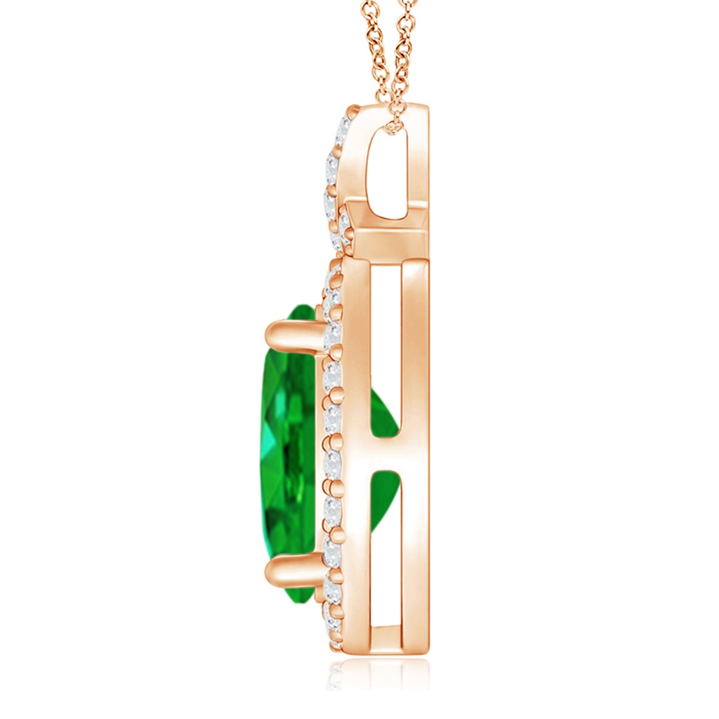 10x8mm AAAA Vintage Style Emerald Pendant with Diamond Halo in Rose Gold - side 199