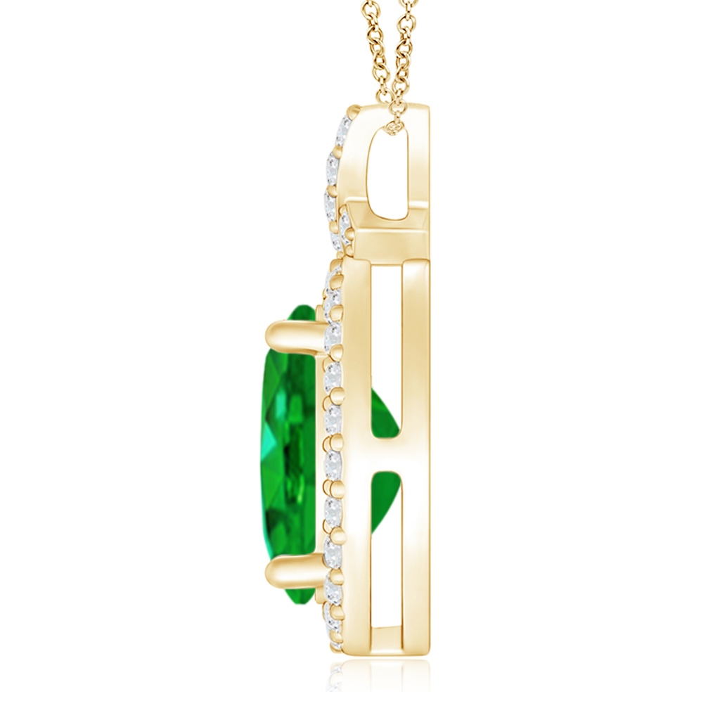 10x8mm AAAA Vintage Style Emerald Pendant with Diamond Halo in Yellow Gold - side 199