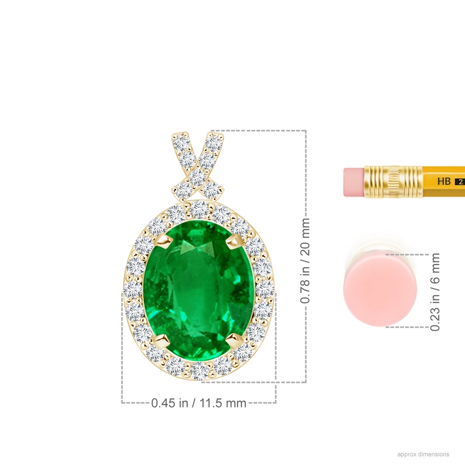 10x8mm AAAA Vintage Style Emerald Pendant with Diamond Halo in Yellow Gold ruler