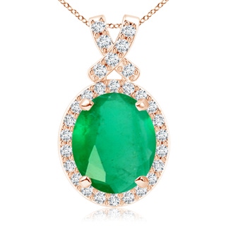 12x10mm A Vintage Style Emerald Pendant with Diamond Halo in Rose Gold