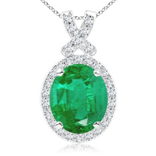 12x10mm AA Vintage Style Emerald Pendant with Diamond Halo in P950 Platinum