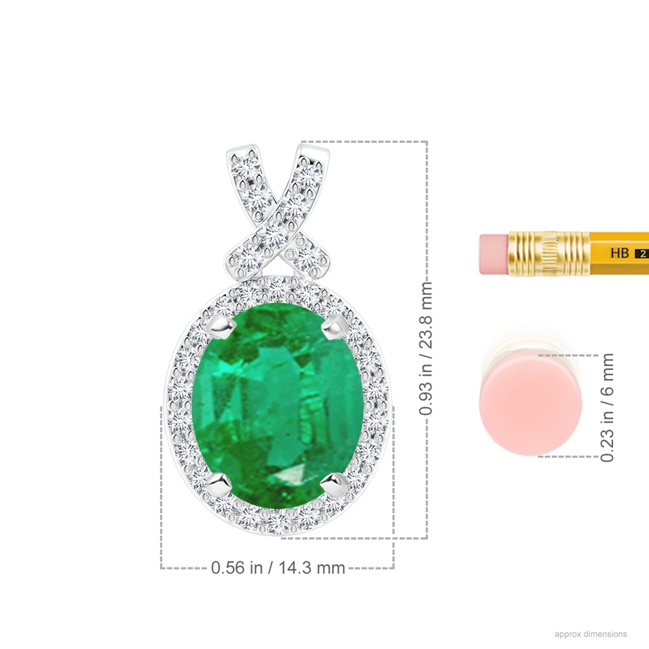 12x10mm AA Vintage Style Emerald Pendant with Diamond Halo in P950 Platinum ruler