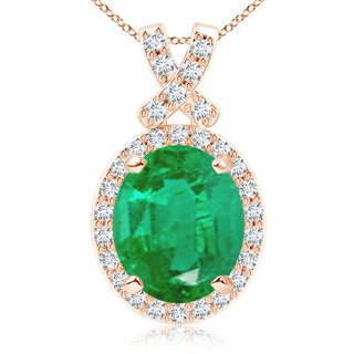 12x10mm AA Vintage Style Emerald Pendant with Diamond Halo in Rose Gold