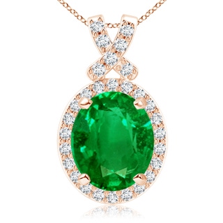 12x10mm AAAA Vintage Style Emerald Pendant with Diamond Halo in 10K Rose Gold