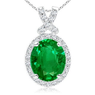 12x10mm AAAA Vintage Style Emerald Pendant with Diamond Halo in P950 Platinum