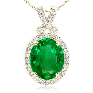 12x10mm AAAA Vintage Style Emerald Pendant with Diamond Halo in Yellow Gold