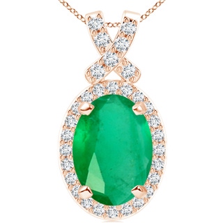 14x10mm A Vintage Style Emerald Pendant with Diamond Halo in 10K Rose Gold