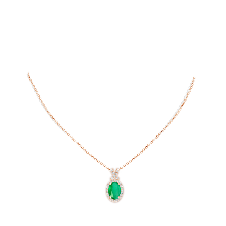14x10mm A Vintage Style Emerald Pendant with Diamond Halo in 18K Rose Gold pen