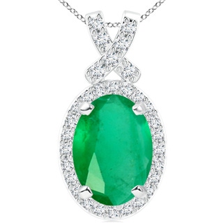 14x10mm A Vintage Style Emerald Pendant with Diamond Halo in P950 Platinum