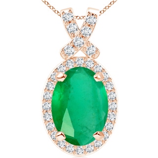 14x10mm A Vintage Style Emerald Pendant with Diamond Halo in Rose Gold