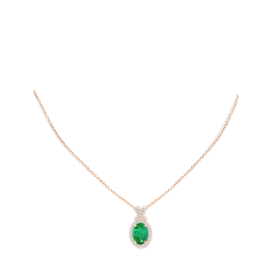 14x10mm AA Vintage Style Emerald Pendant with Diamond Halo in 18K Rose Gold pen