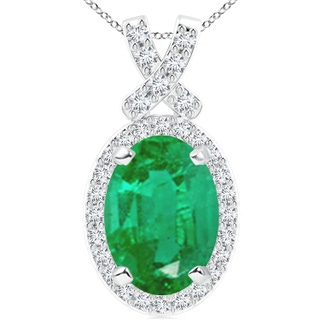 14x10mm AA Vintage Style Emerald Pendant with Diamond Halo in P950 Platinum