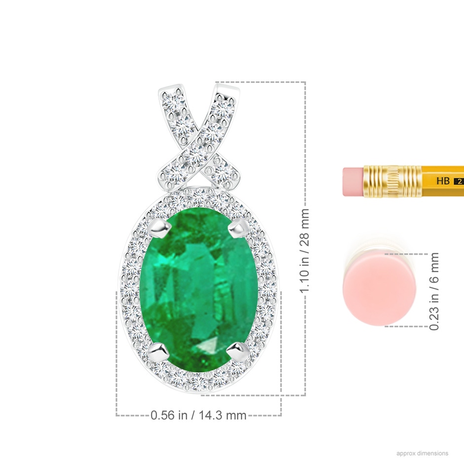 14x10mm AA Vintage Style Emerald Pendant with Diamond Halo in P950 Platinum ruler