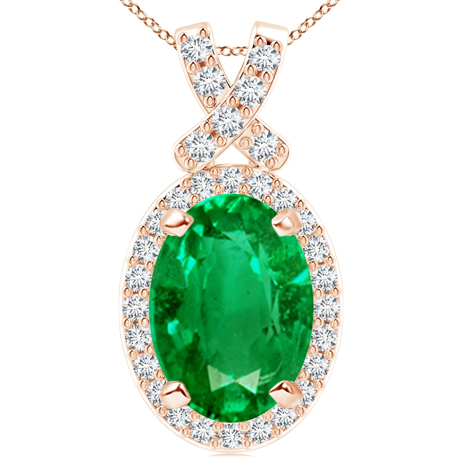 14x10mm AAA Vintage Style Emerald Pendant with Diamond Halo in 18K Rose Gold 