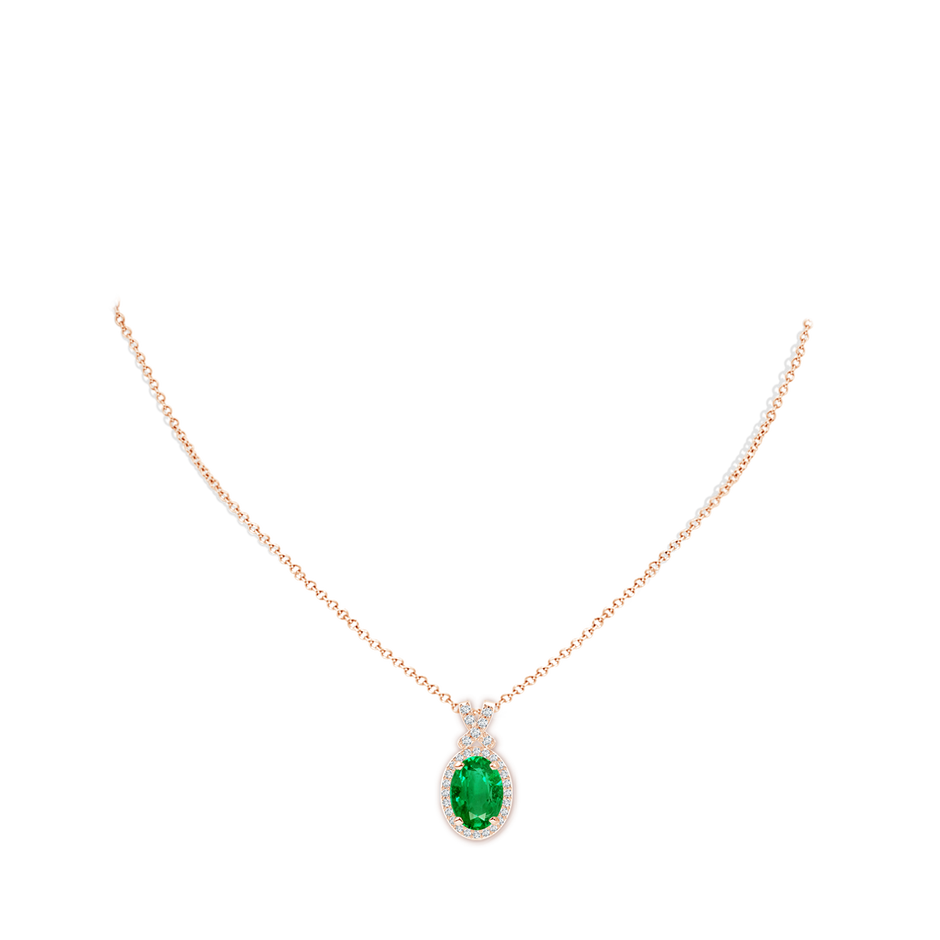 14x10mm AAA Vintage Style Emerald Pendant with Diamond Halo in 18K Rose Gold pen