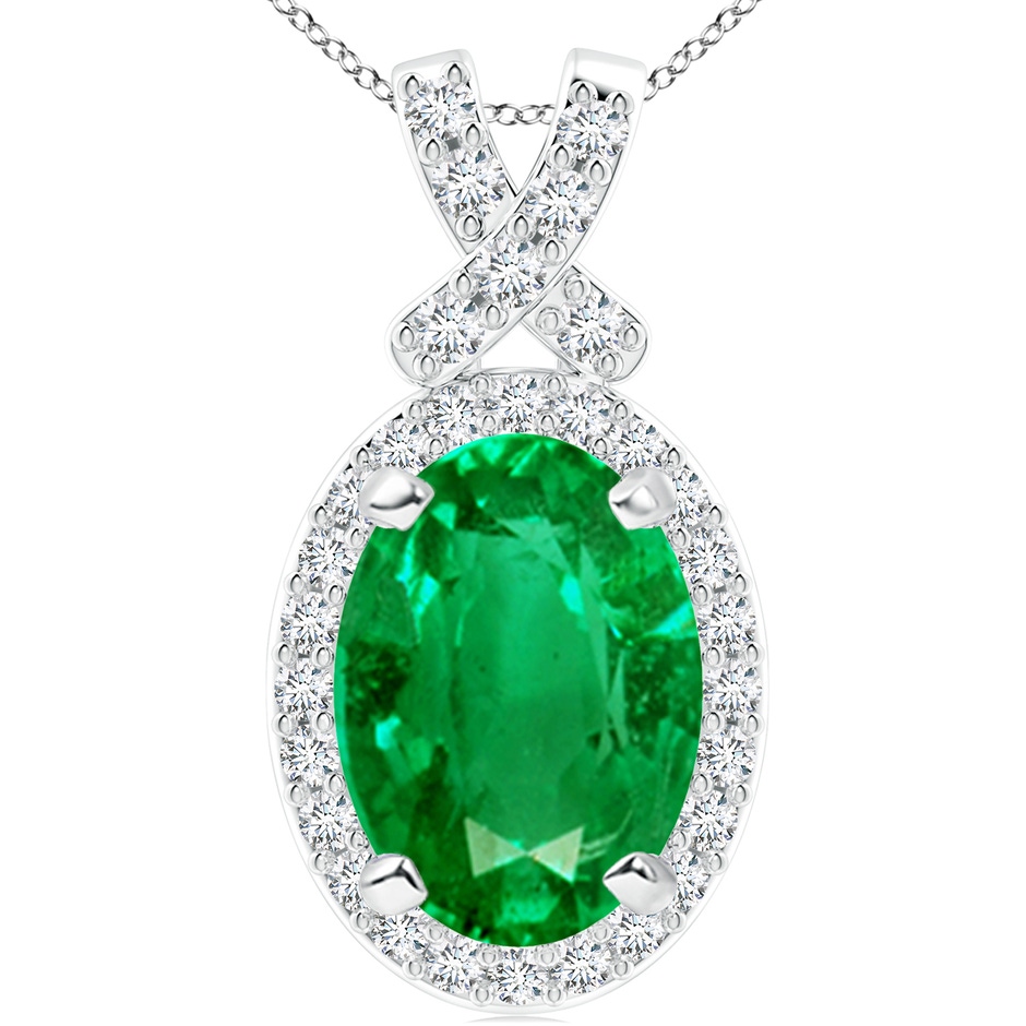 14x10mm AAA Vintage Style Emerald Pendant with Diamond Halo in P950 Platinum 