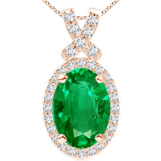 14x10mm AAA Vintage Style Emerald Pendant with Diamond Halo in Rose Gold