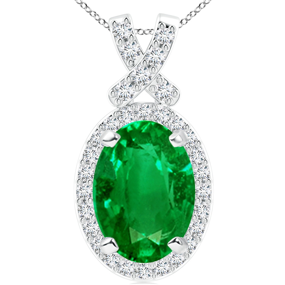 14x10mm AAAA Vintage Style Emerald Pendant with Diamond Halo in P950 Platinum 
