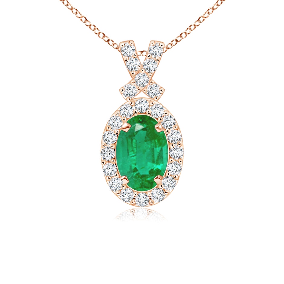 6x4mm AA Vintage Style Emerald Pendant with Diamond Halo in Rose Gold 