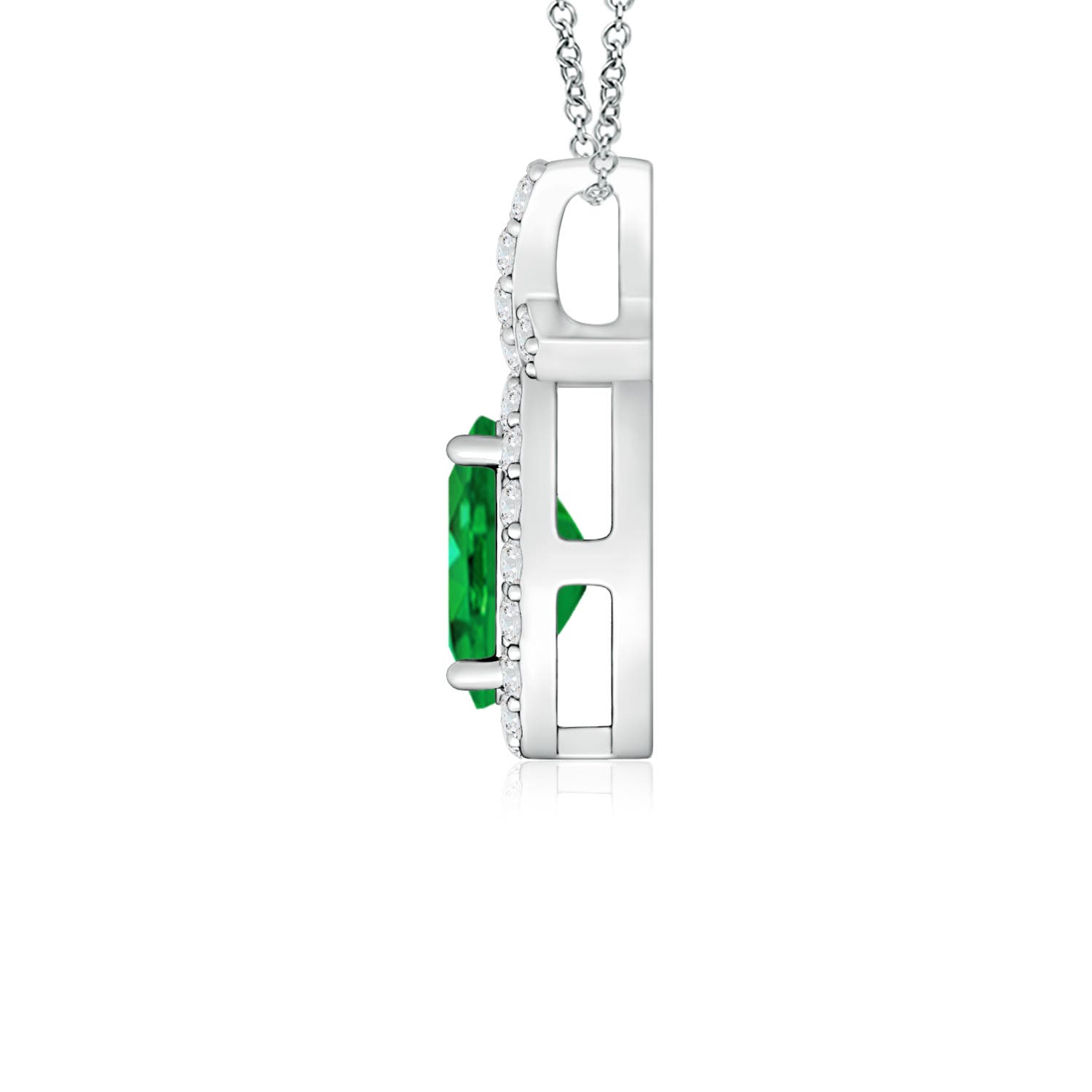 6x4mm AAA Vintage Style Emerald Pendant with Diamond Halo in 18K White Gold