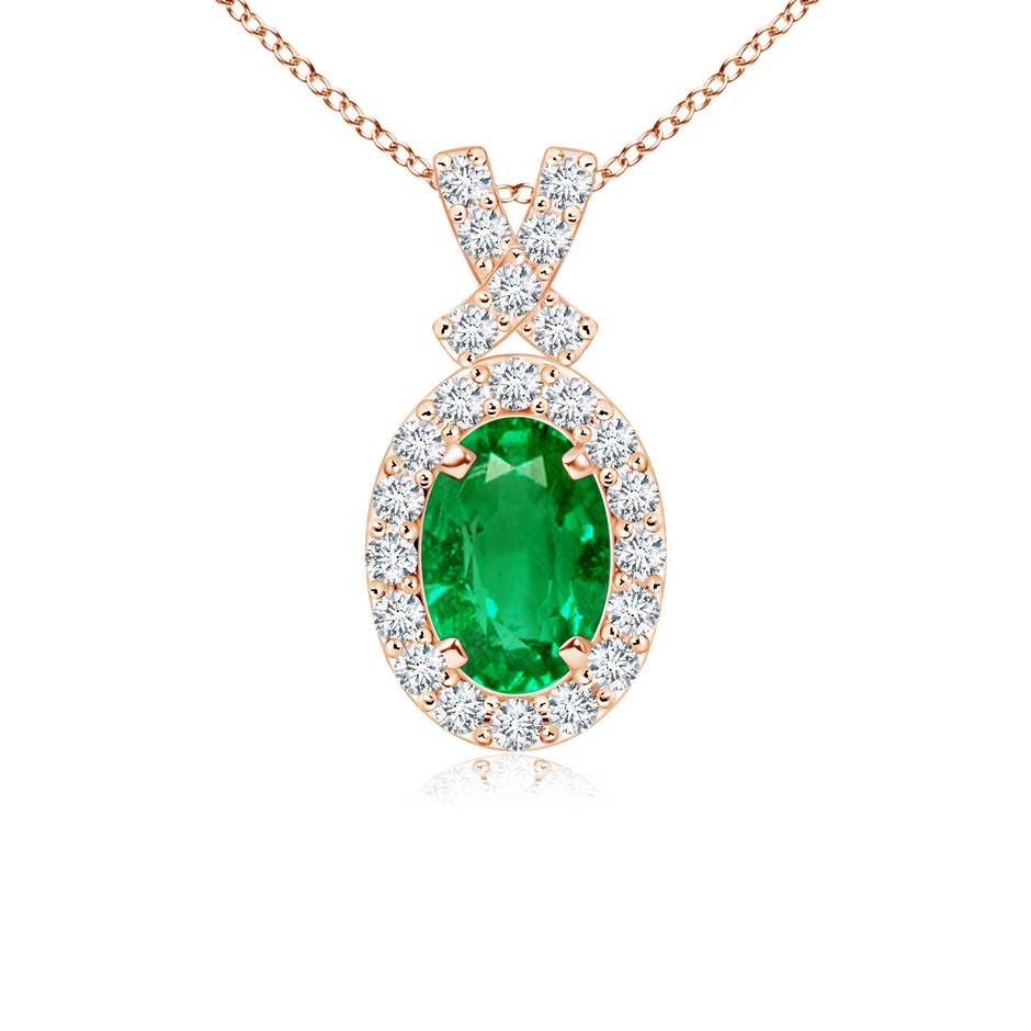6x4mm AAA Vintage Style Emerald Pendant with Diamond Halo in Rose Gold 