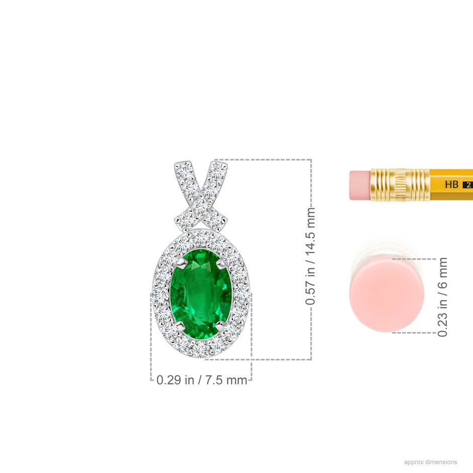 6x4mm AAAA Vintage Style Emerald Pendant with Diamond Halo in P950 Platinum ruler