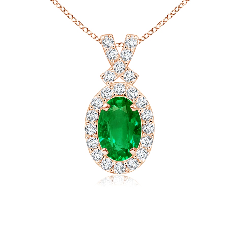 6x4mm AAAA Vintage Style Emerald Pendant with Diamond Halo in Rose Gold 