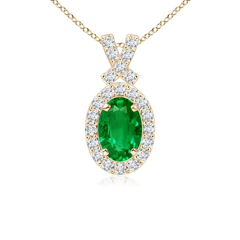 6x4mm AAAA Vintage Style Emerald Pendant with Diamond Halo in Yellow Gold 