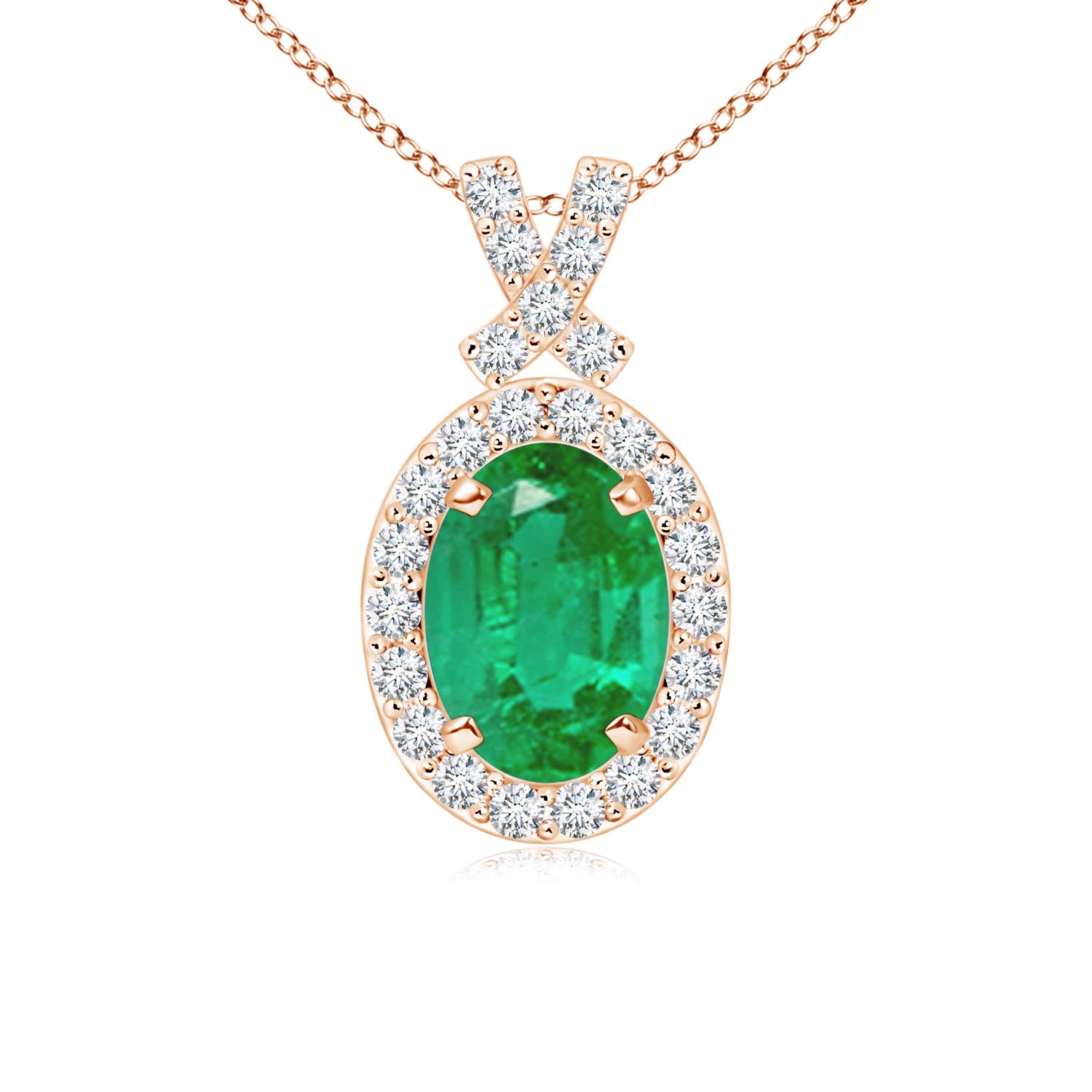 ANGARA 0.89 Ct Vintage Style Emerald Pendant with Diamond Halo in 14K Gold