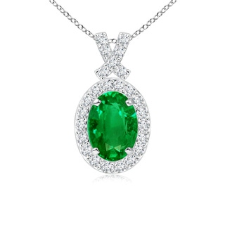 7x5mm AAAA Vintage Style Emerald Pendant with Diamond Halo in P950 Platinum