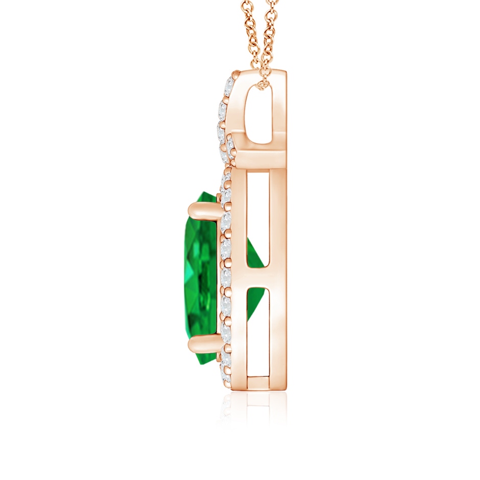 8x6mm AAA Vintage Style Emerald Pendant with Diamond Halo in 18K Rose Gold side 199