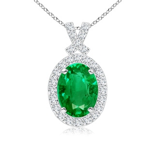 8x6mm AAA Vintage Style Emerald Pendant with Diamond Halo in P950 Platinum
