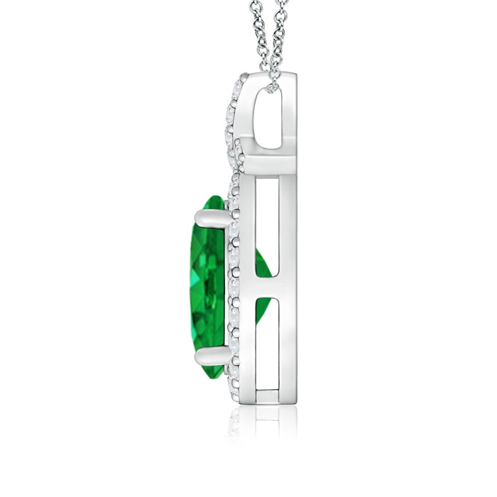 8x6mm AAA Vintage Style Emerald Pendant with Diamond Halo in White Gold Side 199