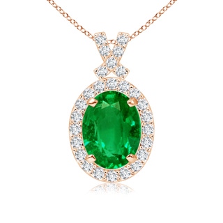 8x6mm AAAA Vintage Style Emerald Pendant with Diamond Halo in 10K Rose Gold